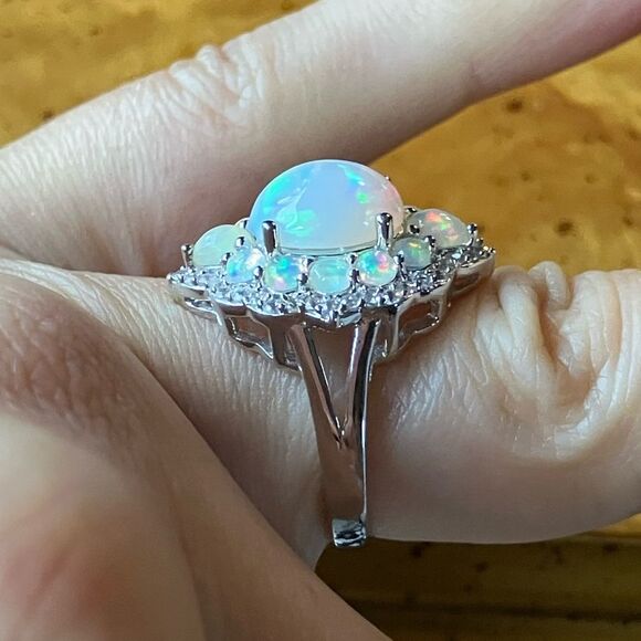 Natural Ethiopian Opal Sterling Silver Cocktail Ring Size 6 - Picture 3 of 10